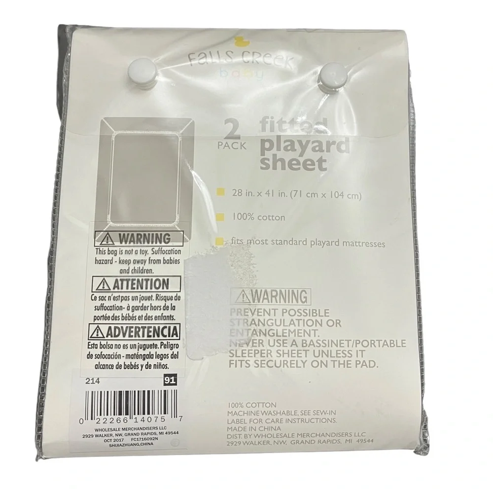 FALLS CREEK baby 2 Pack 100% Cotton Play Yard Fitted Sheet - White New